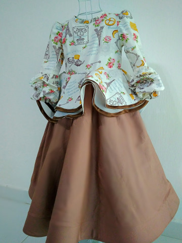 DM01 - Dress muslimah kanak-kanak, Dress peplum 720,  2 lapis,  hujung tangan cubit-cubit,  tali belakang,  dan horse hair